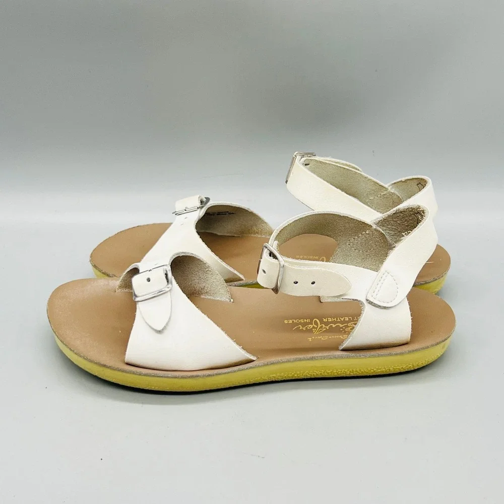 Sun San Sandals Girl 1 White Leather Surfer Adjustable Ankle Buckle Strap Shoes